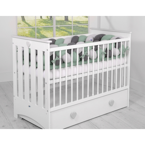 Bettschlange Geflochten - Kopfschutz für Babybett XXL- pastellgrün- grau - anthrazit