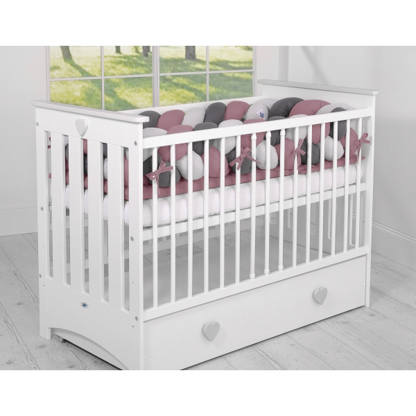 Bettschlange Geflochten - Kopfschutz für Babybett XXL- pastellviolett- grau - anthrazit