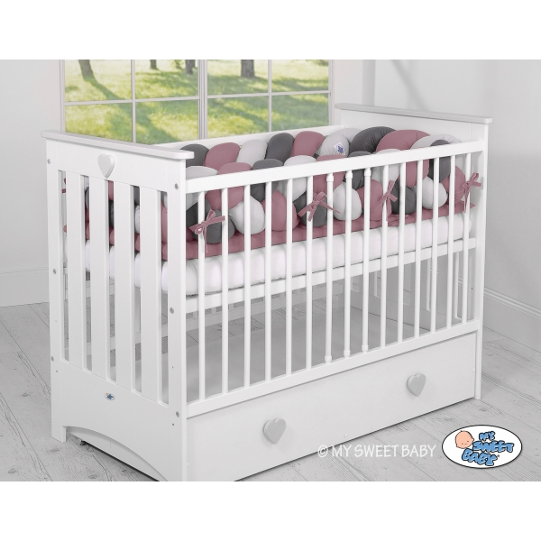 Bettschlange Geflochten - Kopfschutz für Babybett XXL- pastellviolett- grau - anthrazit