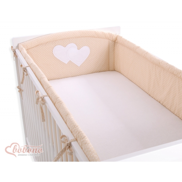 Bettumrandung Babybett XXL- Hängende Herzen Beige-Punktmuster