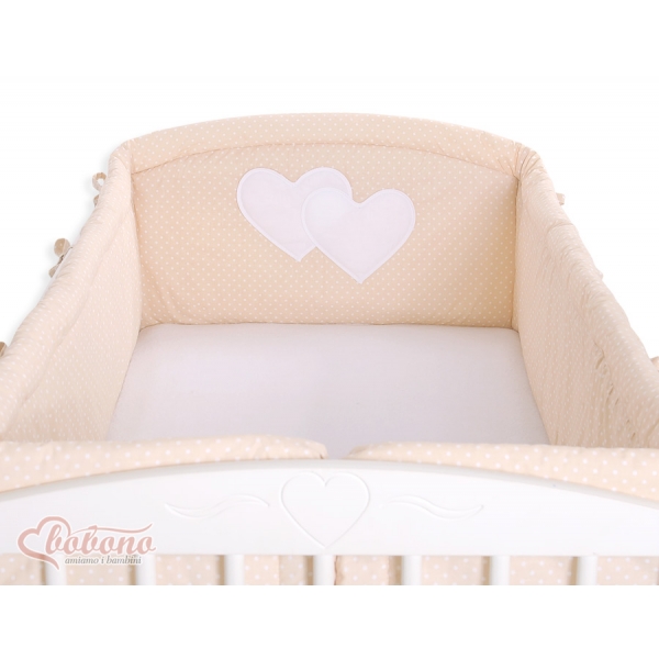 Bettumrandung Babybett XXL- Hängende Herzen Beige-Punktmuster
