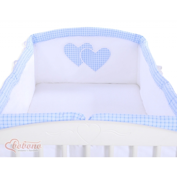 Bettumrandung Babybett XXL- Hängende Herzen blau kariert