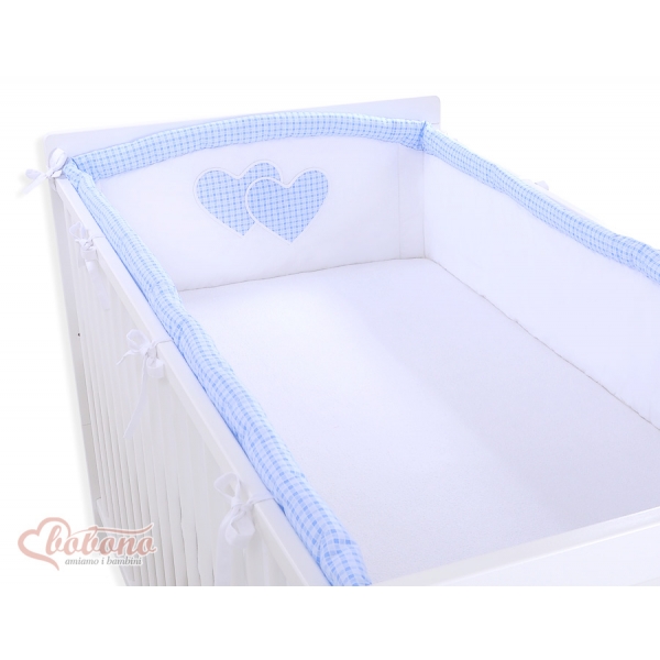 Bettumrandung Babybett XXL- Hängende Herzen blau kariert