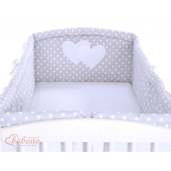 Bettumrandung Babybett XXL- Hängende Herzen Grau-Punktmuster