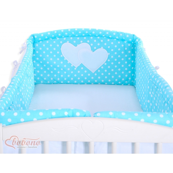 Bettumrandung Babybett XXL- Hängende Herzen Türkis-Punktmuster