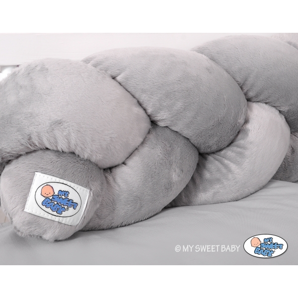 Bettumrandung Babybett Zopfmuster minky 180cm Kopfschutz für Kinderbett grau