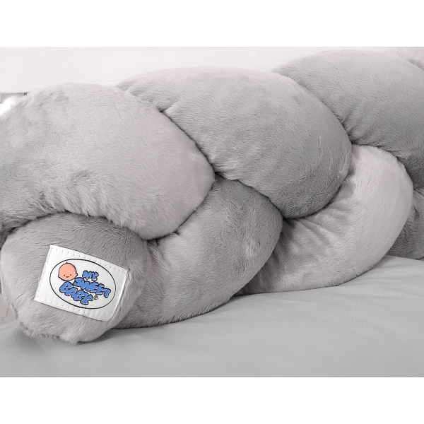Bettumrandung Babybett Zopfmuster minky 180cm Kopfschutz für Kinderbett grau