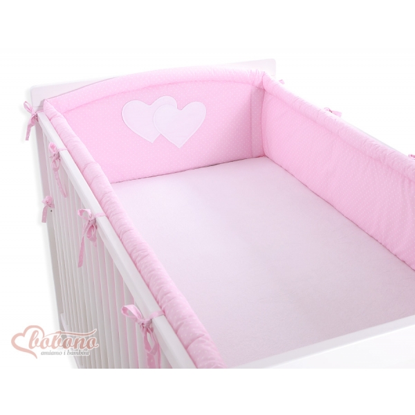 Bettumrandung Baby XXL - Hängende Herzen Rosa-Punktmuster