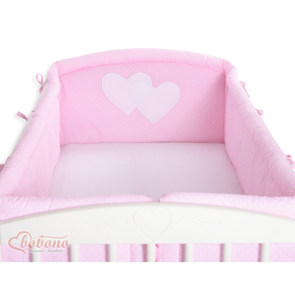 Bettumrandung Baby XXL - Hängende Herzen Rosa-Punktmuster
