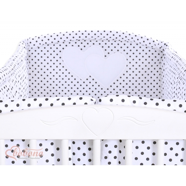 Bettumrandung XXL Babybett - Hängende Herzen Schwarz-Punktmuster