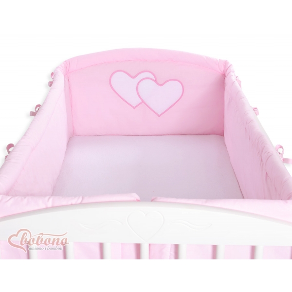 Bettumrandung XXL für Gitterbett- Hängende Herzen rosa