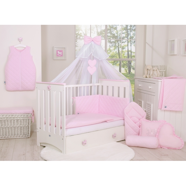 Bettwäsche Babybett 5-tlg mit Moskitonetz Kopfschutz gesteppt- rosa
