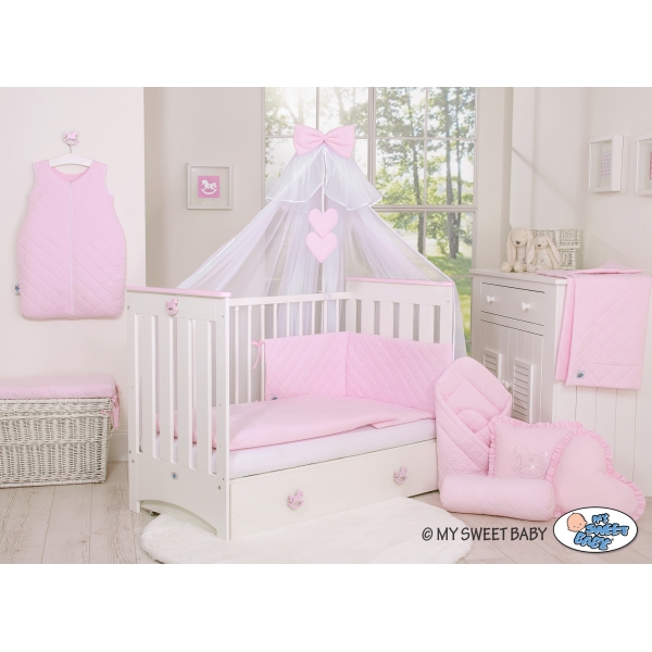 Bettwäsche Babybett 5-tlg mit Moskitonetz Kopfschutz gesteppt- rosa