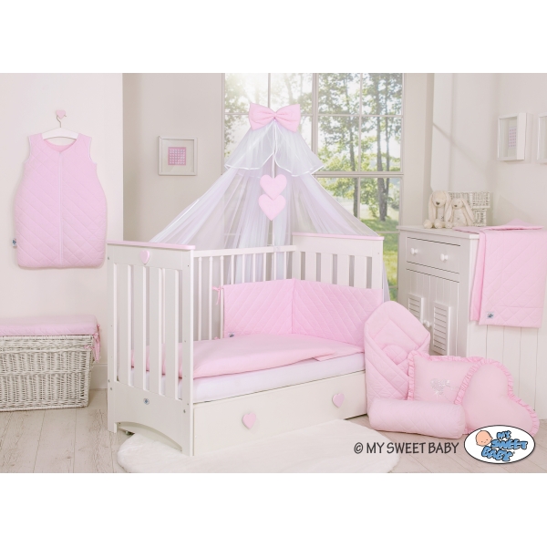 Bettwäsche Babybett 5-tlg mit Moskitonetz Kopfschutz gesteppt- rosa