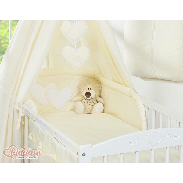 Bettwäsche Babybett Set 11-tlg mit Himmel - Hängende Herzen creme