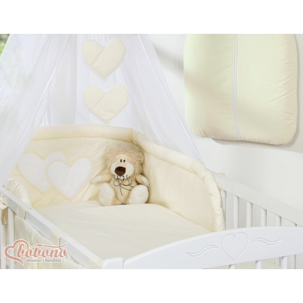 Bettwäsche Babybett Set 11-tlg mit Himmel - Hängende Herzen creme