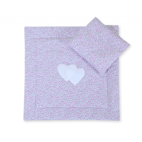 Bettwäsche für Kinderwagen Set 2tlg - Hängende Herzen rosa Blümchen