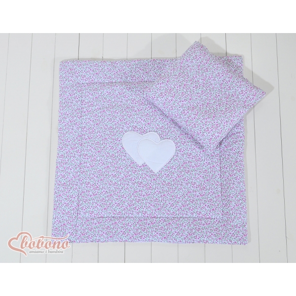 Bettwäsche für Kinderwagen Set 2tlg - Hängende Herzen rosa Blümchen