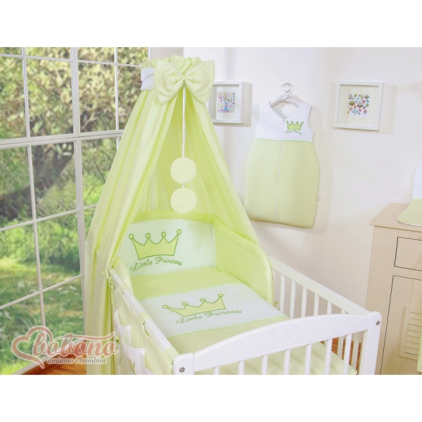 Babybett Bettwäsche Set 11-tlg mit Babybett Himmel - Little Prince/Princess grün