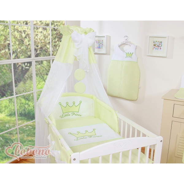 Babybett Bettwäsche Set 11-tlg mit Babybett Himmel - Little Prince/Princess grün