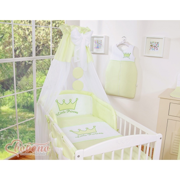 Babybett Bettwäsche Set 11-tlg mit Babybett Himmel - Little Prince/Princess grün