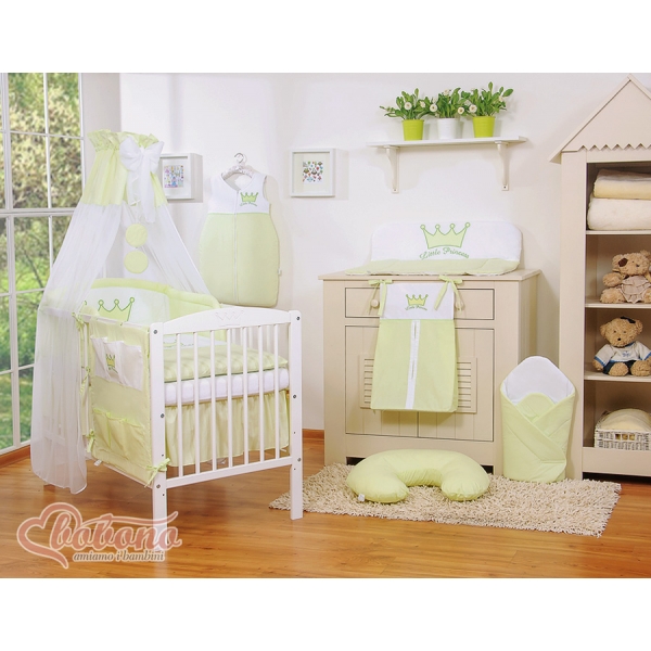 Babybett Bettwäsche Set 11-tlg mit Babybett Himmel - Little Prince/Princess grün