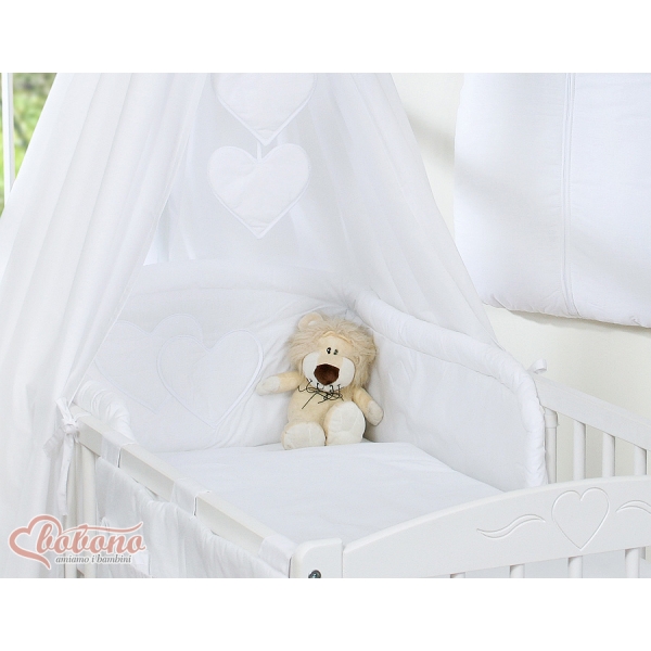 Bettwäsche Set 11-tlg mit Himmel für Babybett - Hängende Herzen weiß