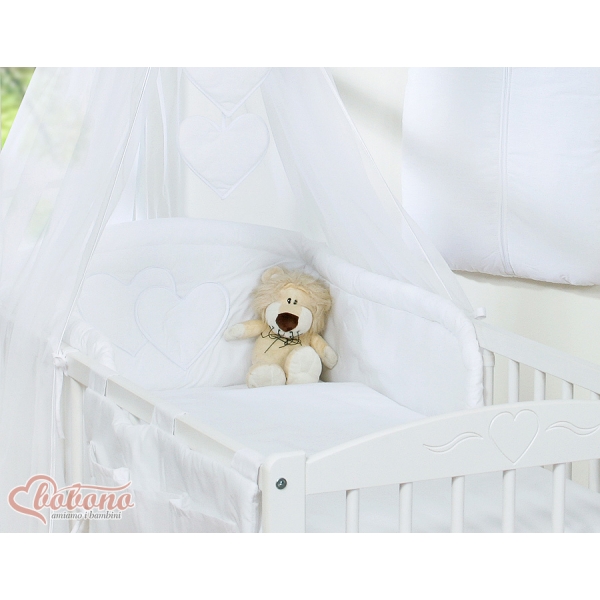 Bettwäsche Set 11-tlg mit Himmel für Babybett - Hängende Herzen weiß