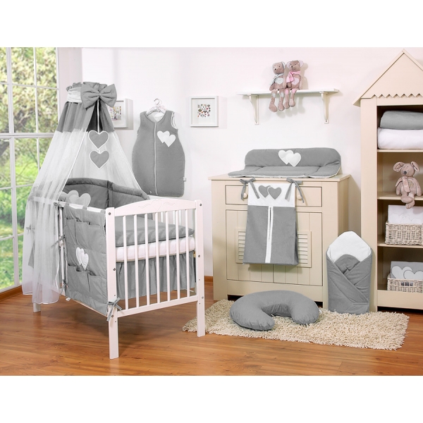 Baby Bettset 11-tlg mit Himmel - Hängende Herzen anthrazit