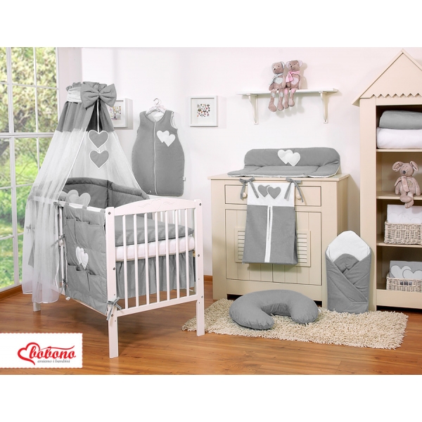 Baby Bettset 11-tlg mit Himmel - Hängende Herzen anthrazit