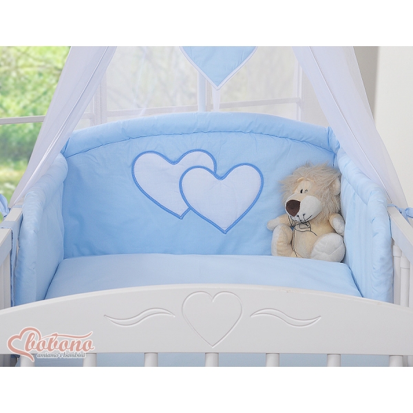 Bettset Babybett 11-tlg mit Himmel - Hängende Herzen blau