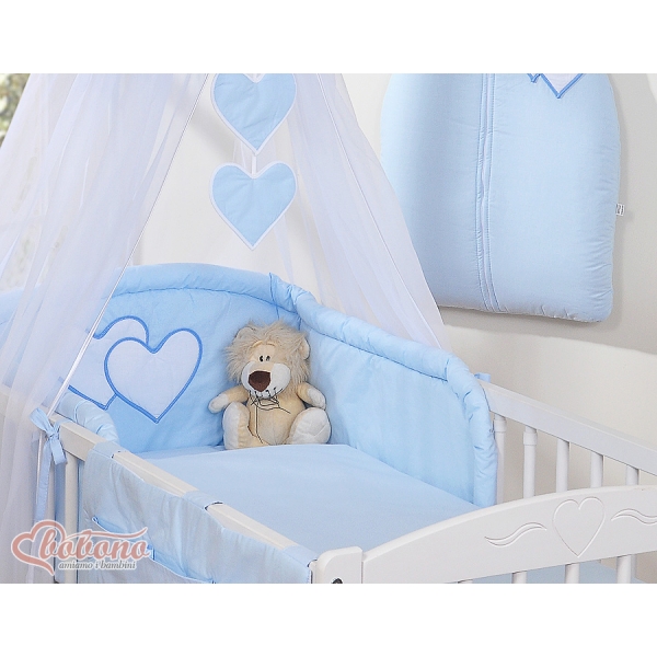 Blau Babybettwäsche Set 140x70 Gitterbett 11-tlg mit Himmel - Hängende Herzen