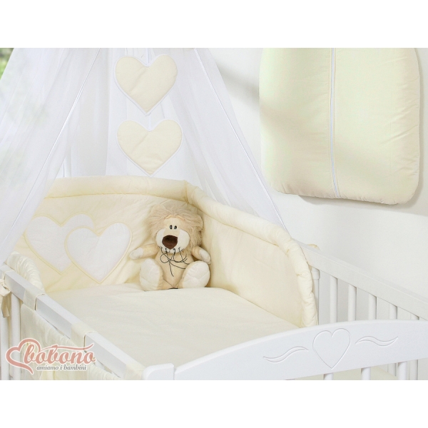Bettwäsche Set 11-tlg mit Himmel für Kinderbett - Hängende Herzen creme