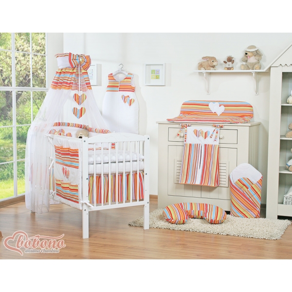 11-tlg Babybettwäsche Set mit Himmel - Hängende Herzen orange gestreift