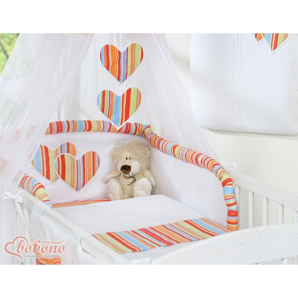 11-tlg Babybettwäsche Set mit Himmel - Hängende Herzen orange gestreift