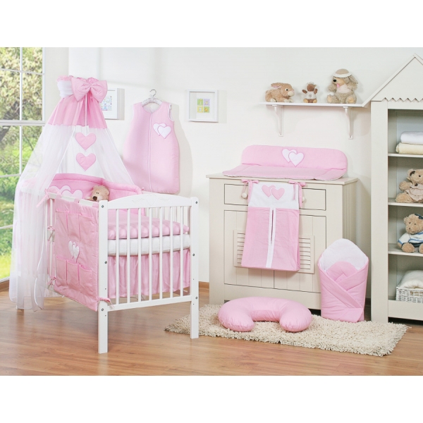 Bettwäsche Set 11-tlg mit Himmel - Hängende Herzen rosa