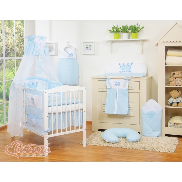 Babybett Bettwäsche Set 11-tlg mit Himmel - Little Prince/Princess blau