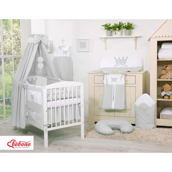Babybett Bettwäsche Set 11-tlg mit Himmel - Little Prince/Princess grau