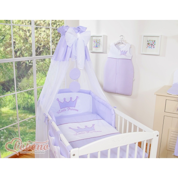 Babybett Bettwäsche Set 11-tlg mit Himmel - Little Prince/Princess lilac