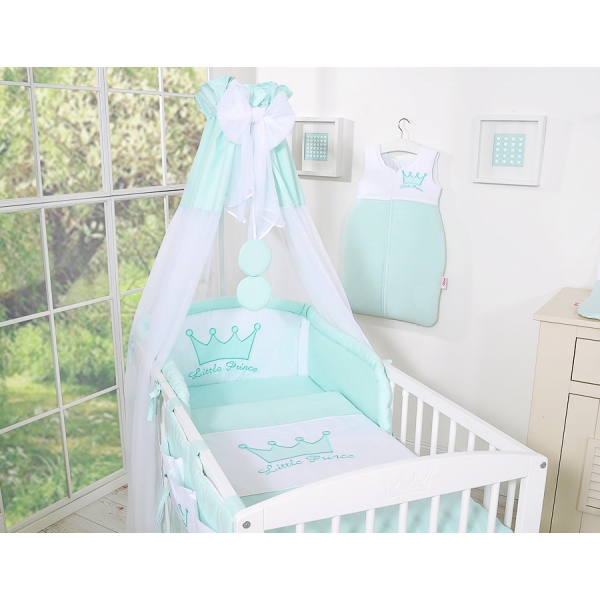 Babybett Bettwäsche Set 11-tlg mit Himmel - Little Prince/Princess minze