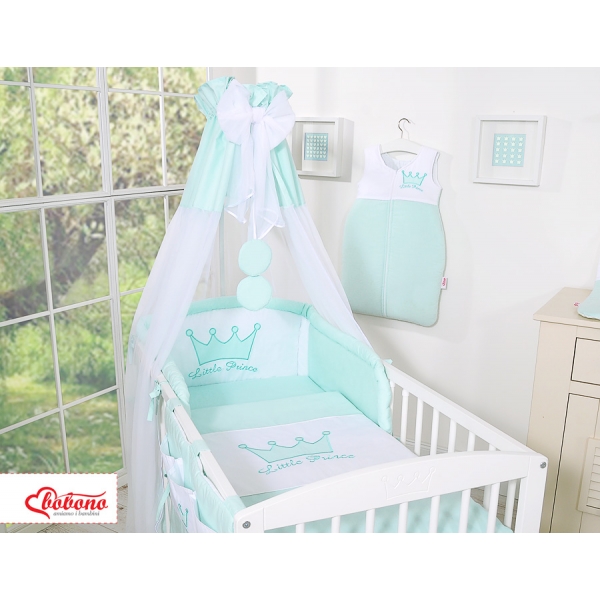 Babybett Bettwäsche Set 11-tlg mit Himmel - Little Prince/Princess minze