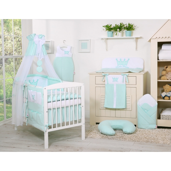 Babybett Bettwäsche Set 11-tlg mit Himmel - Little Prince/Princess minze
