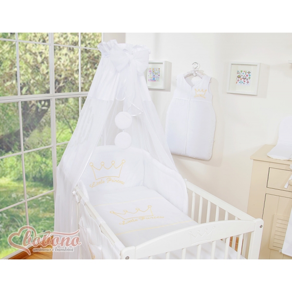 Babybett Bettwäsche Set 11-tlg mit Himmel - Little Prince/Princess weiß