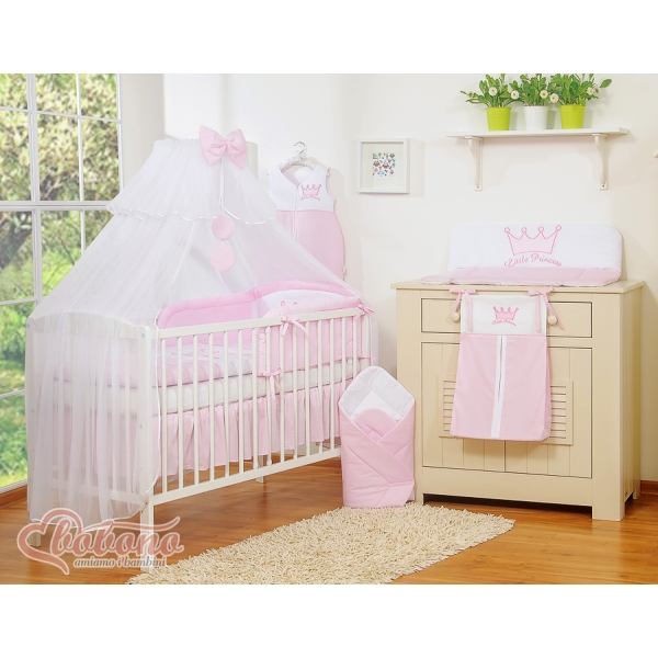 Baby bettwäsche für Mädchen Kleine Prinzessin 11-tlg mit Moskitonetz - Little Prince/Princess rosa