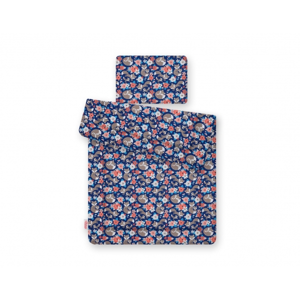 Baby Bettwäsche Set 2-tlg 75x100m - Fuchsfamilie auf Blau