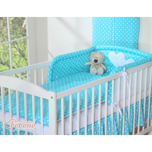Bettwäsche Set 2-tlg für Kinderbett 60x120cm und 70x140cm - Hängende Herzen Türkis-Punktemuster