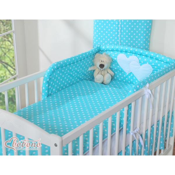 Bettwäsche Set 2-tlg für Kinderbett 60x120cm und 70x140cm - Hängende Herzen Türkis-Punktemuster