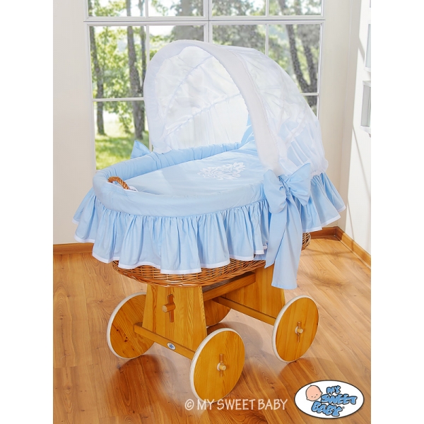 Blau Bettwäsche Set 2-tlg für Stubenwagen mit Stickerei
