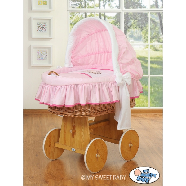 Bettwäsche für Bollerwagen Set 2-tlg Rosa mit Stickerei Bär