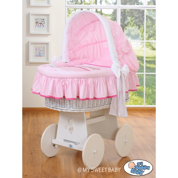 Bettwäsche für Bollerwagen Set 2-tlg Rosa mit Stickerei Bär